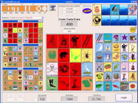 Digital Lotería game board with colorful cards.