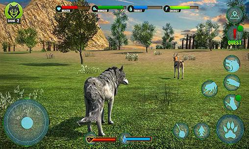 Wolf in a virtual forest game scene.
