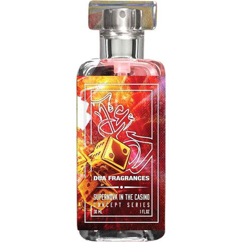 Perfume bottle with colorful label design.