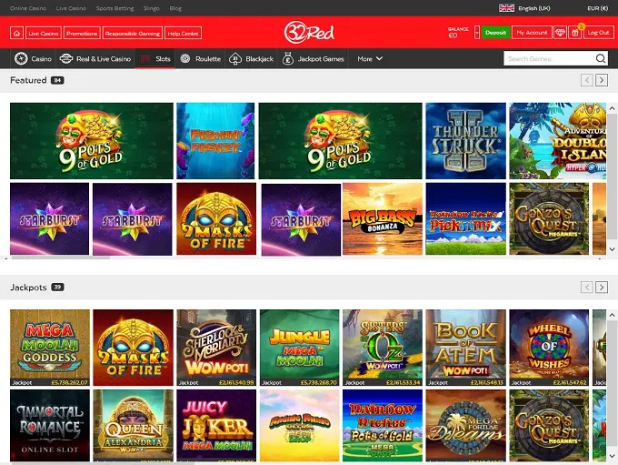 Online casino game selection on 32Red.