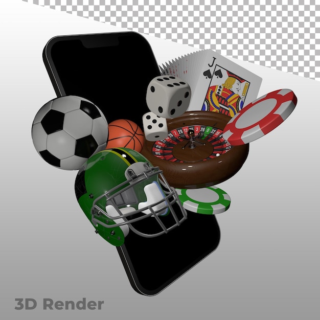 Sports and casino items emerging from phone.
