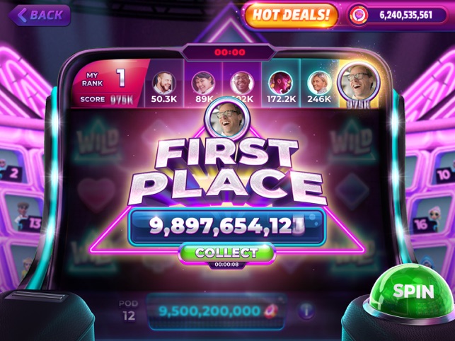 Slot machine game showing first place win.