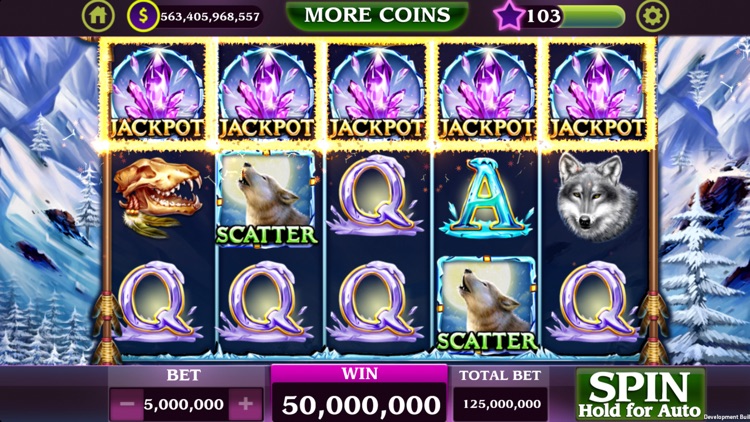 Slot machine game screen with jackpot symbols.