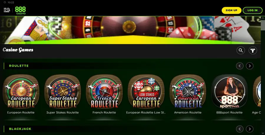 Online casino roulette game options display.