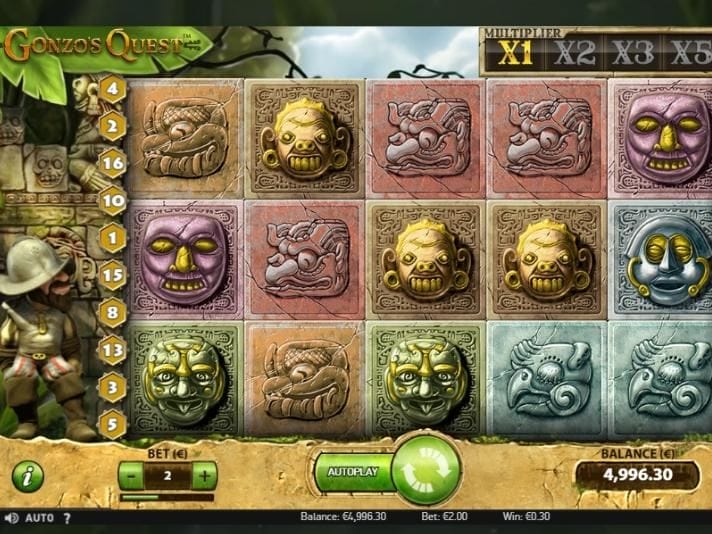 Slot machine game interface with Aztec theme.