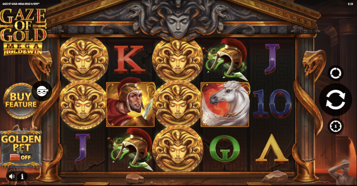 Slot game with mythological symbols and icons.