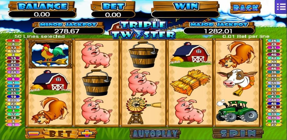 Slot machine game with farm theme symbols.
