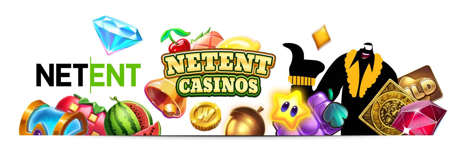 NetEnt casinos logo with colorful game icons.