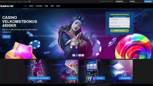 Casino website with welcome bonus advertisement.