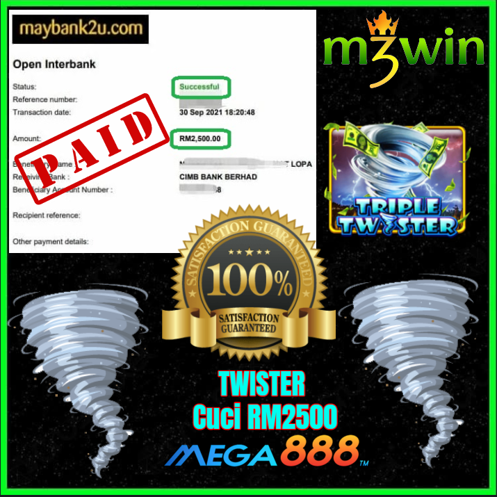 Winning transaction confirmation with tornado graphics.