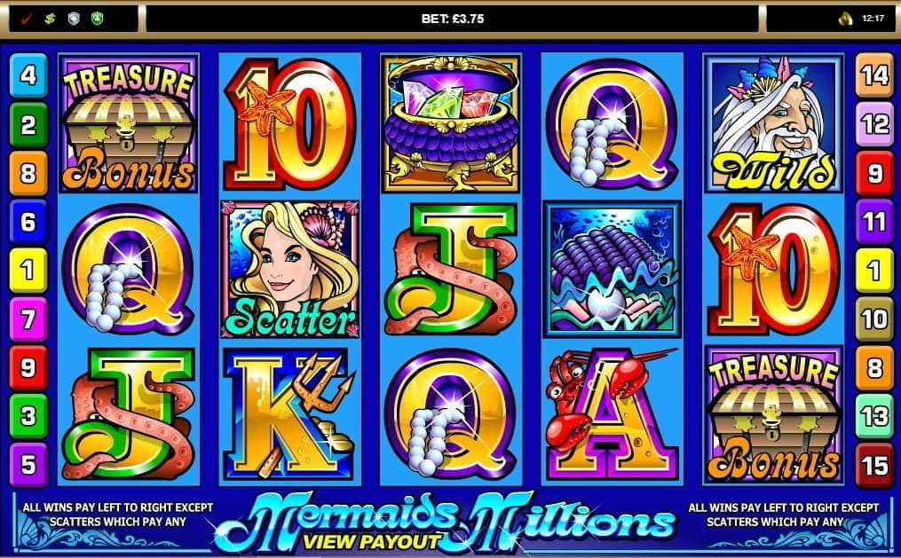 Slot machine game with colorful symbols displayed.
