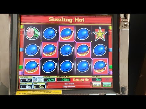 Slot machine displaying "Sizzling Hot" game.