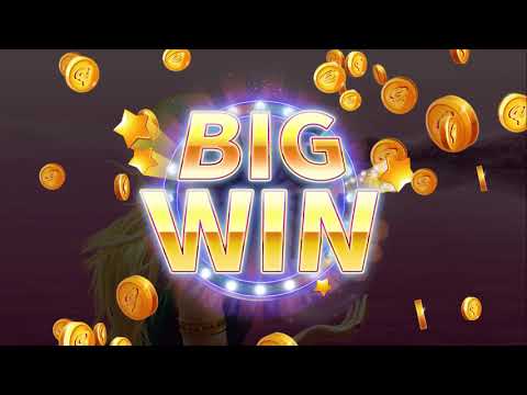 Big win text with falling gold coins.