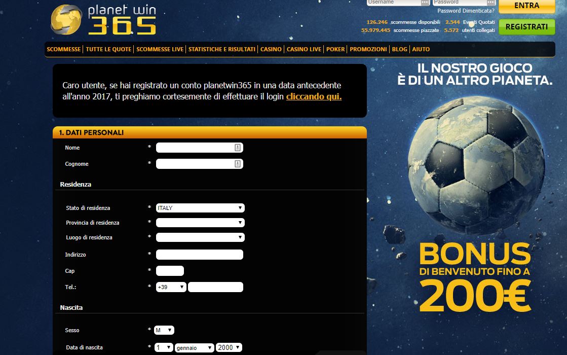 Website registration form with bonus offer.
