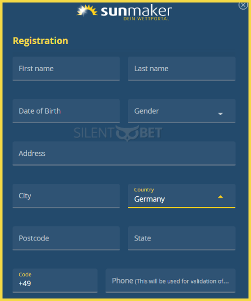 Registration form with personal information fields.