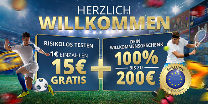 Welcome offer with soccer and tennis players.