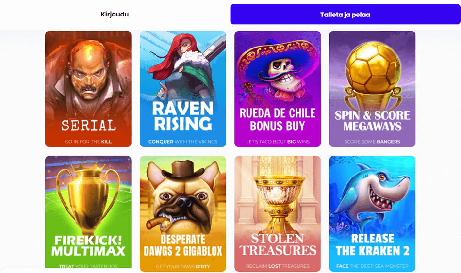 Colorful online casino game thumbnails grid.